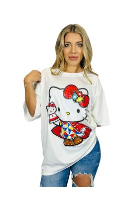 One Size Embellished Kitty Graphic T-Shirt Top