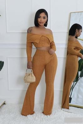 Off-Shoulder Sleeve Top High-Waisted Pant Ensemble
