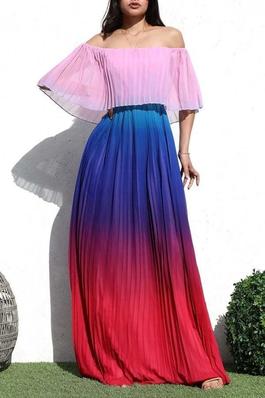 Enchanting Elegance Pleated Off-Shoulder Maxi Dress