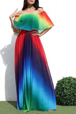 Sunset Serenade Off-Shoulder Maxi Dress with Elastic Waist