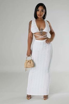 Graceful Duo V-Neck Crop Top and Elastic Skirt