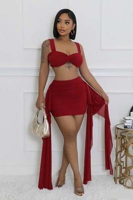 Sweetheart Chic Two-Piece Set with Crop Top Skirt