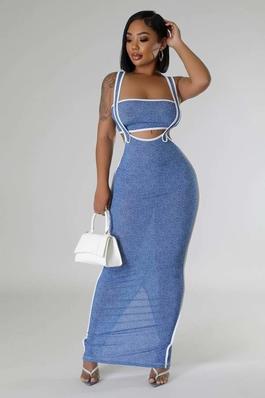 Shoulder Strap Tube Top and Slit Skirt Duo