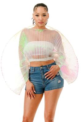 Ethereal Elegance Sheer Pleated Crop Top and Tube Top Set