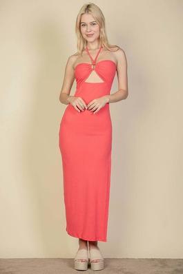 Cut Out Ribbed Maxi Dress with Side Slit