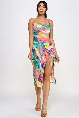 Vibrant Square Neck Knee-Length Dress with Adjustable Straps