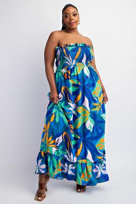 Plus Size Tropical Breeze Linen Maxi Dress