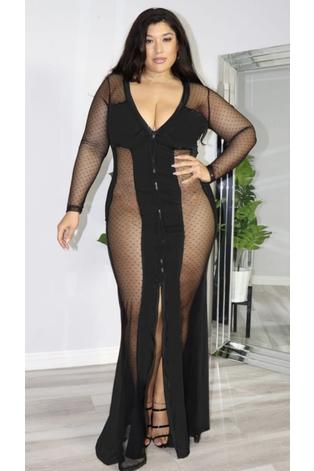Plus Size Black Sheer Maxi Dress