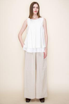 Pleated Sleeveless A-Line Accent Hem Blouse White