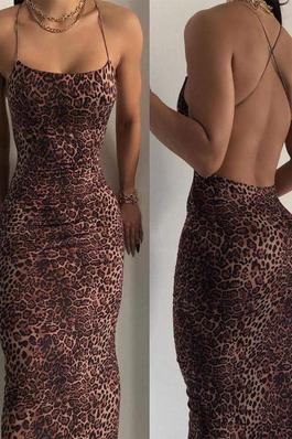 NEW Leopard Print Criss Cross Backless Cami Dress