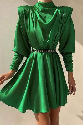 LONG SLEEVE RUCHED MOCK NECK CASUAL DRESS