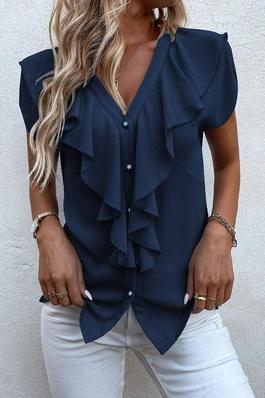 SOLID RUFFLE TRIM BLOUSE