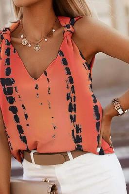 TIE DYE PRINT KNOTTED DETAIL V NECK TANK TOP