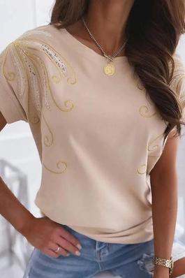 EMBROIDERY SEQUINS SHORT SLEEVE T SHIRT