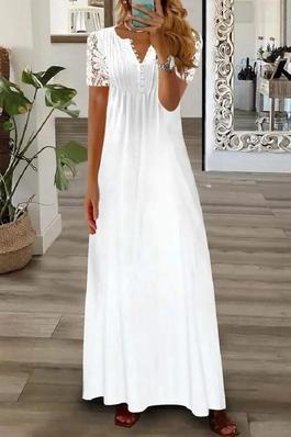 SHORT SLEEVE LACE PATCH MAXI DRESS