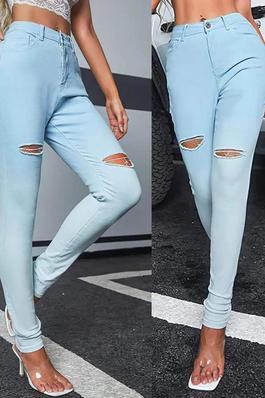 OMBRE HIGH WAIST CUTOUT RIPPED SKINNY JEANS