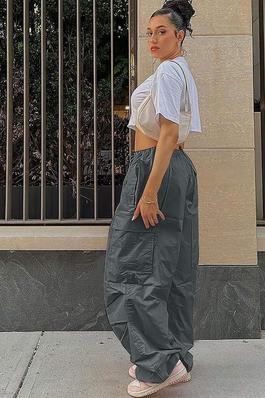 Parachute Pants for Women Y2k Cargo Pants with Pockets Baggy Low Waist Drawstring Joggers