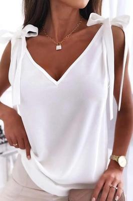 TIED DETAIL V NECK CASUAL TANK TOP