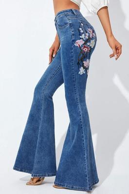 FLORAL EMBROIDERY FLARE LEG JEANS