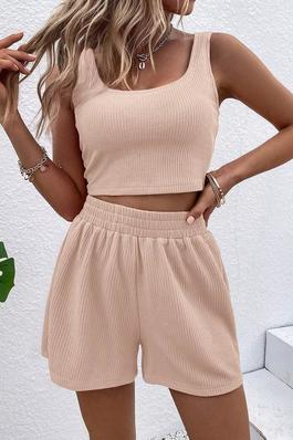 EZWEAR SOLID CROP TANK TOP SHORTS