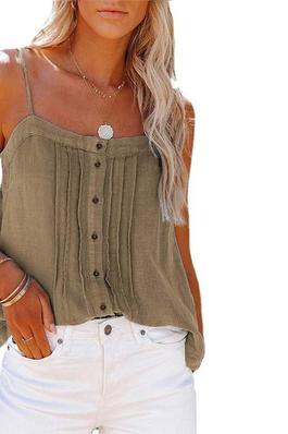 Solid Color Button Pleated Camisole Top 