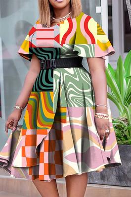 Print Lace-Up Plus Size Midi Skirt