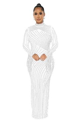 Mesh See-Through Long Sleeve Long Dress Lined with Two-Piece Set