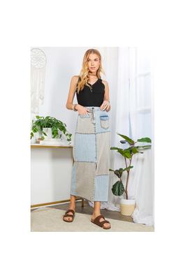 Bohemian Ice-Washed Patchwork Pencil Skirt