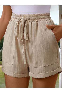 Casual Textured Shorts with Tied Rolled Hem
