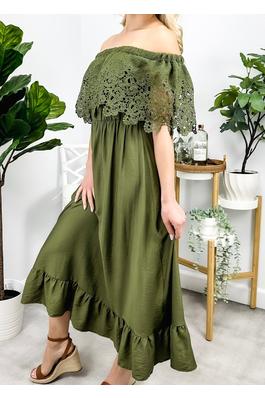 Off-Shoulder Lace Trim Dress