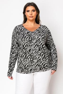 ZEBRA COZY V NK SEAM FRONT DOLMAN L/SLV CURVE