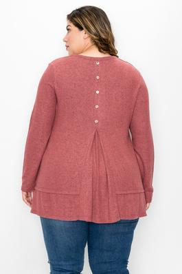 COZY LONG SLEEVE PLEAT BUTTON BACK CURVE