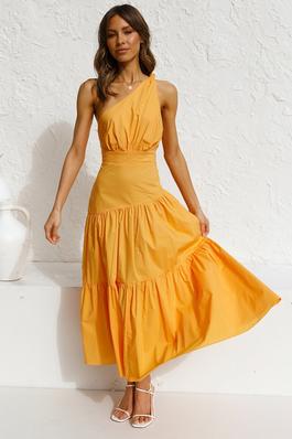 One Shoulder Knotted Solid Color Long Dress