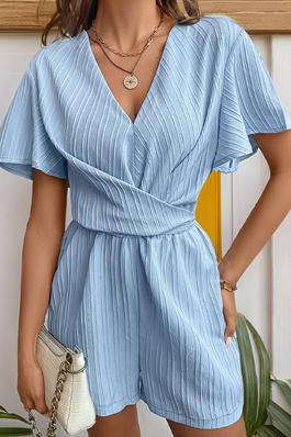 Ruffle Sleeve Lace-Up Solid Color Jumpsuit