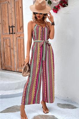Summer Fashion Sexy Stripes Vacation Style Casual Strappy Jumpsuit