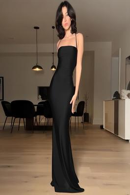 Backless Strapless Hollow Out Color Block Bodycon Dress