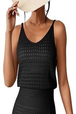 Hollow Out Drawstring Knitted Cami Dress