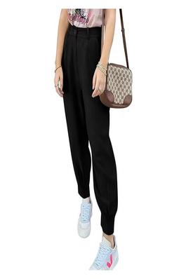 Solid Color High-Waisted Casual Trousers