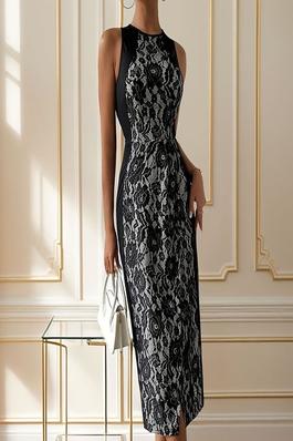 High-Waisted Sleeveless Floral Slit Maxi Dress