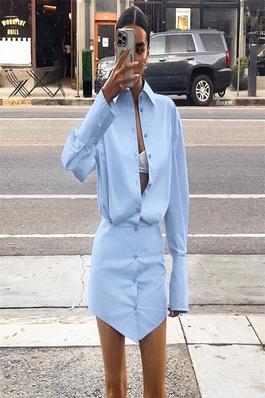 Simple Solid Color Shirt Bodycon Dress
