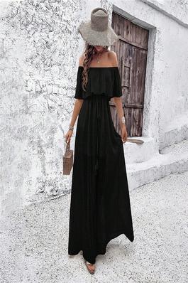 Elegant Solid Color Off-Shoulder Slit Dress