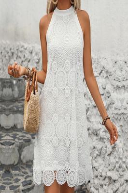 White Sleeveless Halterneck Fashion Dress