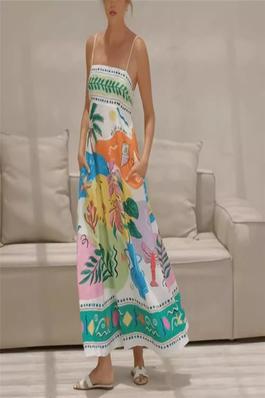 Printed Camisole Sleeveless Dress With A Large Swing