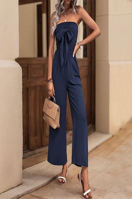 Solid Color Strapless Jumpsuit With Butterfly Bow