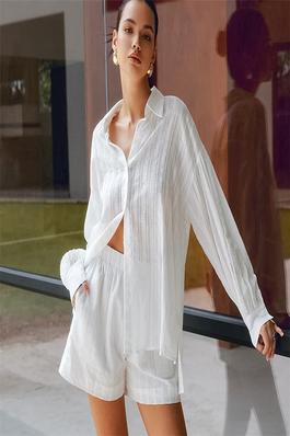 Breathable Cotton Long Sleeve Shorts Pajama Set