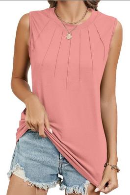 Pleated High Neck Tops Loose Fit Tank Tops