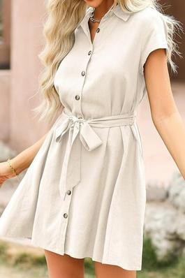 Lapel Cotton Short Sleeve Dress
