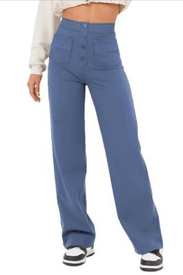 Solid Color High Waisted Straight Leg Pants