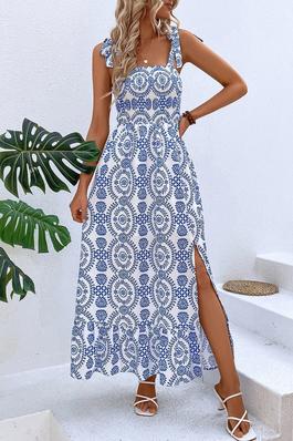 Summer Printed Sleeveless Slit Dress