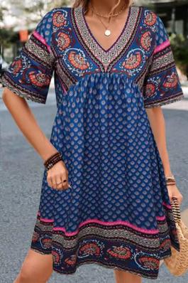 Ethnic Printed Short Sleeved Dress